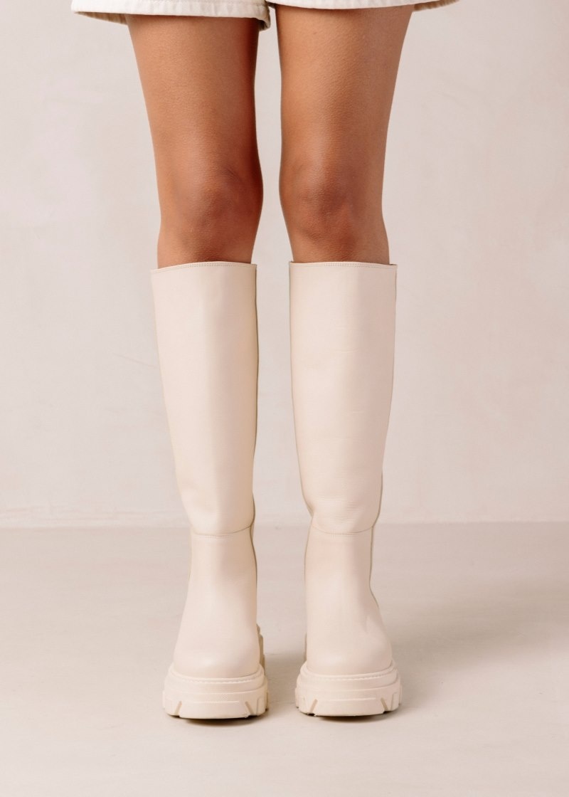 Women's Alohas Katiuska Leather Knee-high Boots With Platform Soles Knee High Boots White NZ | L6B-8687