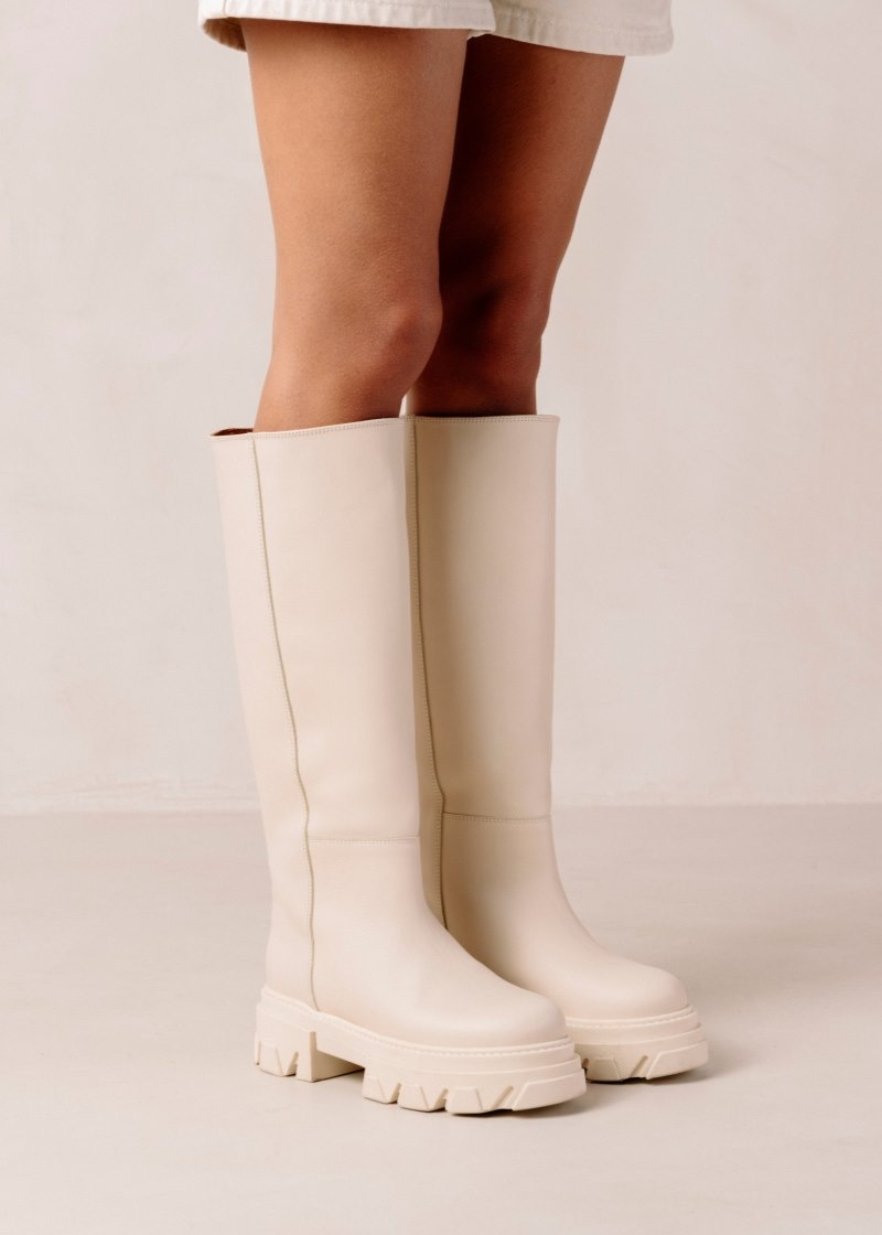 Women's Alohas Katiuska Leather Knee-high Boots With Platform Soles Knee High Boots White NZ | L6B-8687