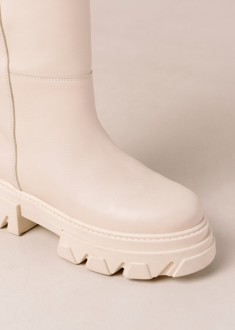 Women's Alohas Katiuska Leather Knee-high Boots With Platform Soles Knee High Boots White NZ | L6B-8687