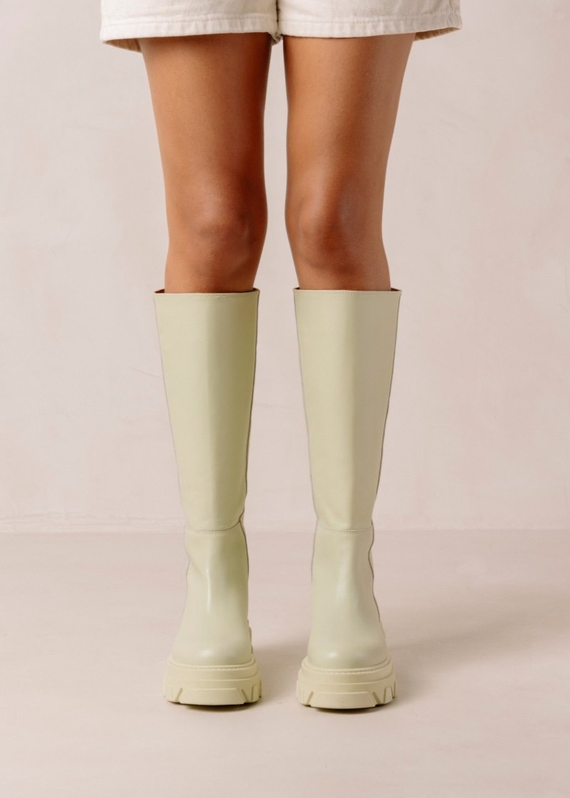 Women's Alohas Katiuska Leather Knee-high Boots With Platform Soles Knee High Boots Light Green NZ | T6O-2417