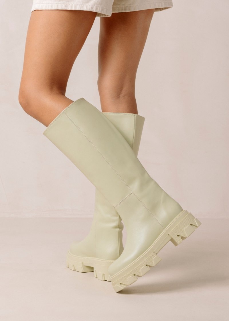 Women's Alohas Katiuska Leather Knee-high Boots With Platform Soles Knee High Boots Light Green NZ | T6O-2417