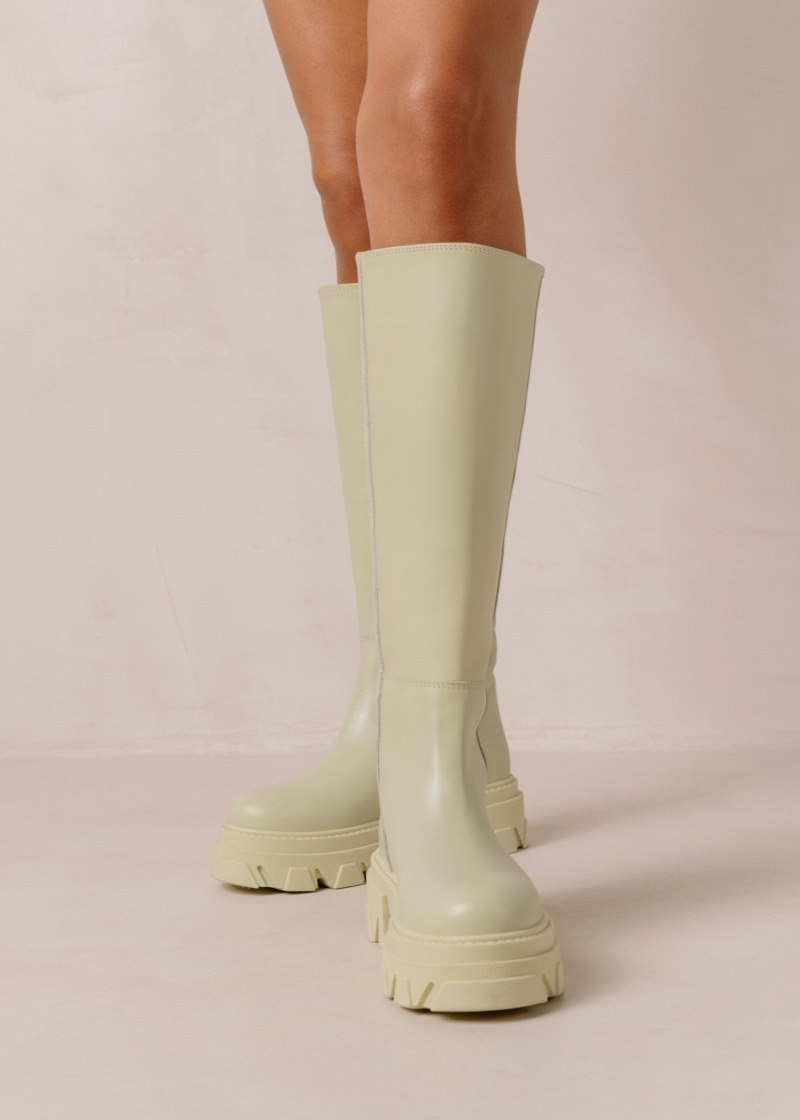 Women's Alohas Katiuska Leather Knee-high Boots With Platform Soles Knee High Boots Light Green NZ | T6O-2417