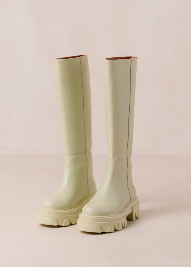 Women's Alohas Katiuska Leather Knee-high Boots With Platform Soles Knee High Boots Light Green NZ | T6O-2417