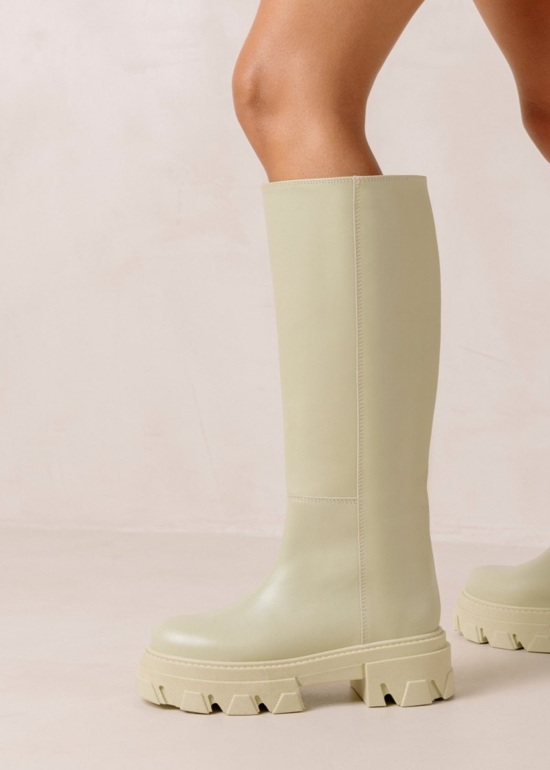 Women's Alohas Katiuska Leather Knee-high Boots With Platform Soles Platform Boots Light Green NZ | E3O-9725