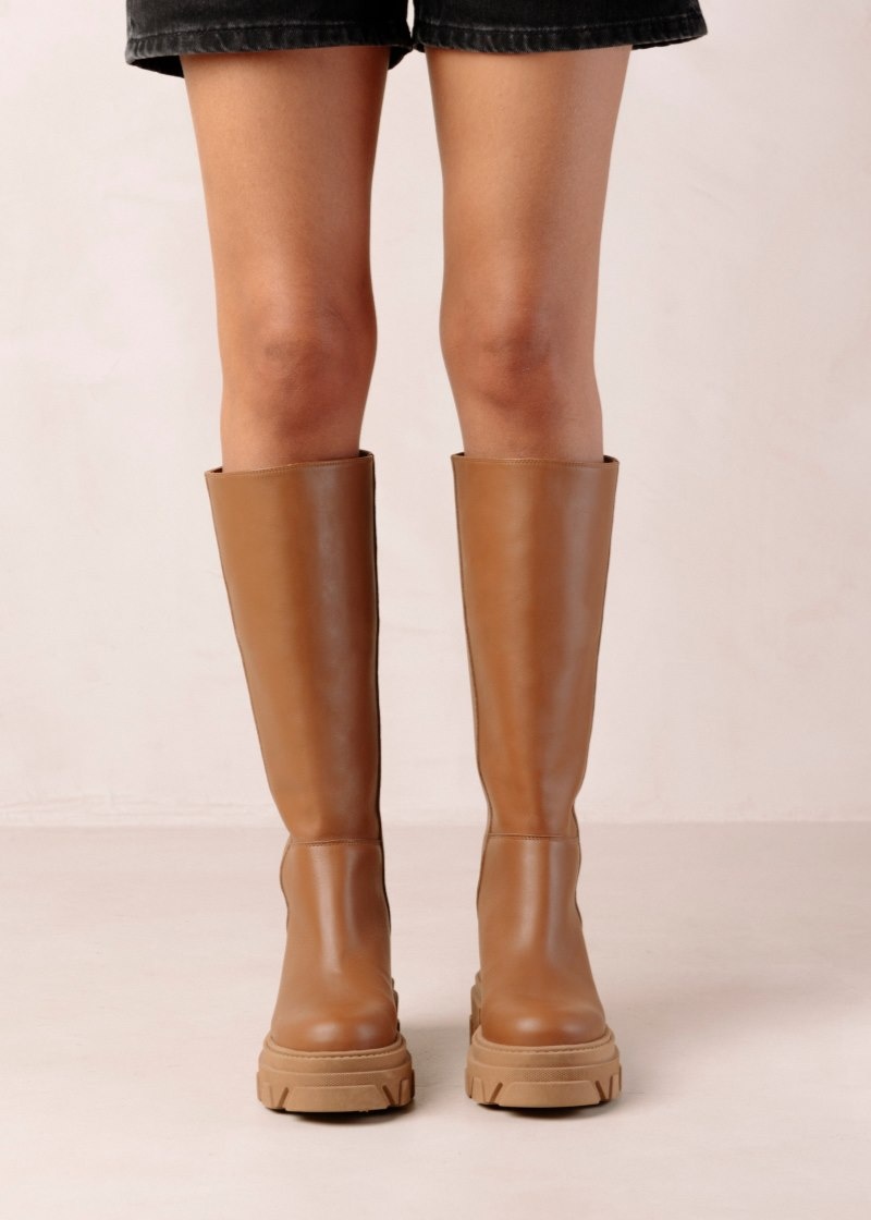 Women's Alohas Katiuska Leather Knee-high Boots With Platform Soles Knee High Boots Brown NZ | K2J-0555