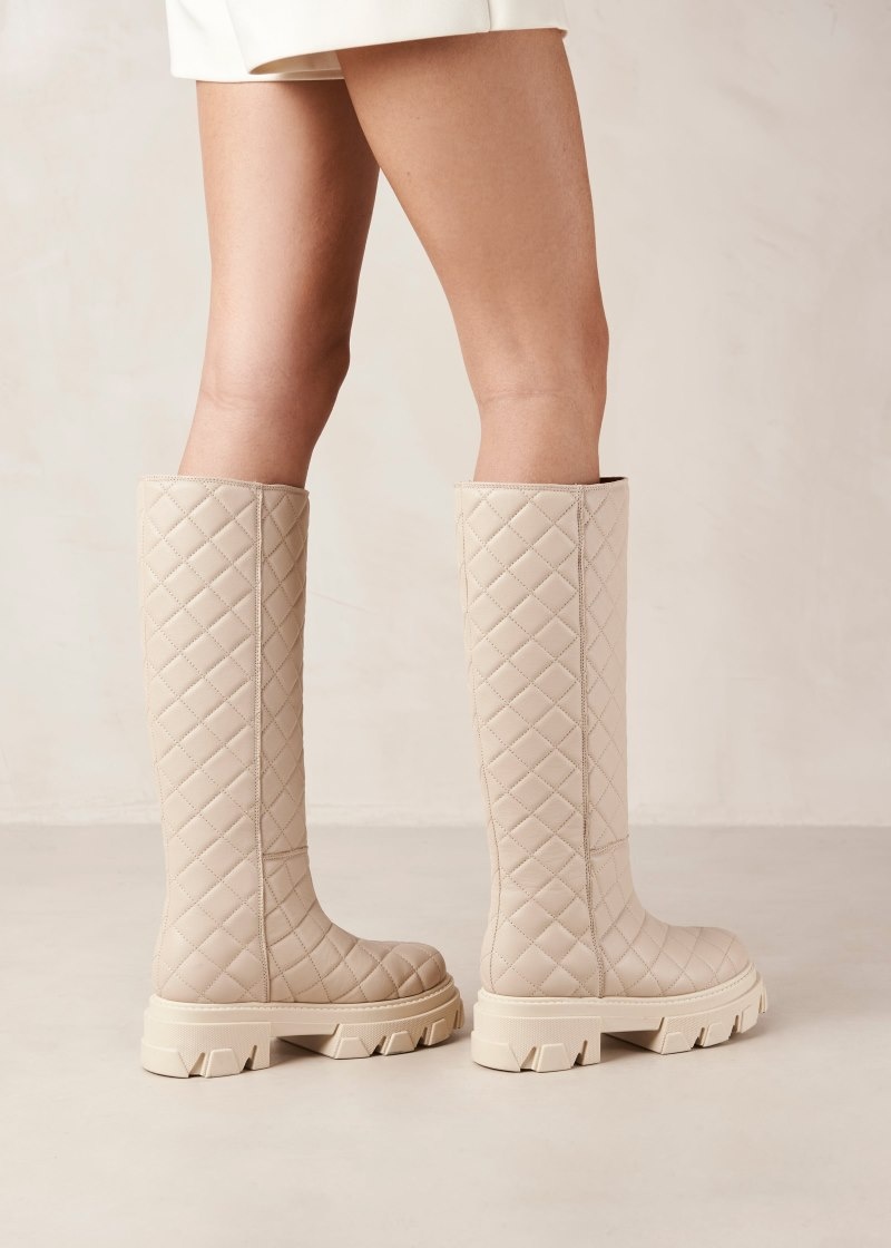 Women's Alohas Katiuska Quilted Leather Knee-high Boots With Platform Soles Platform Boots White NZ | R6F-3995