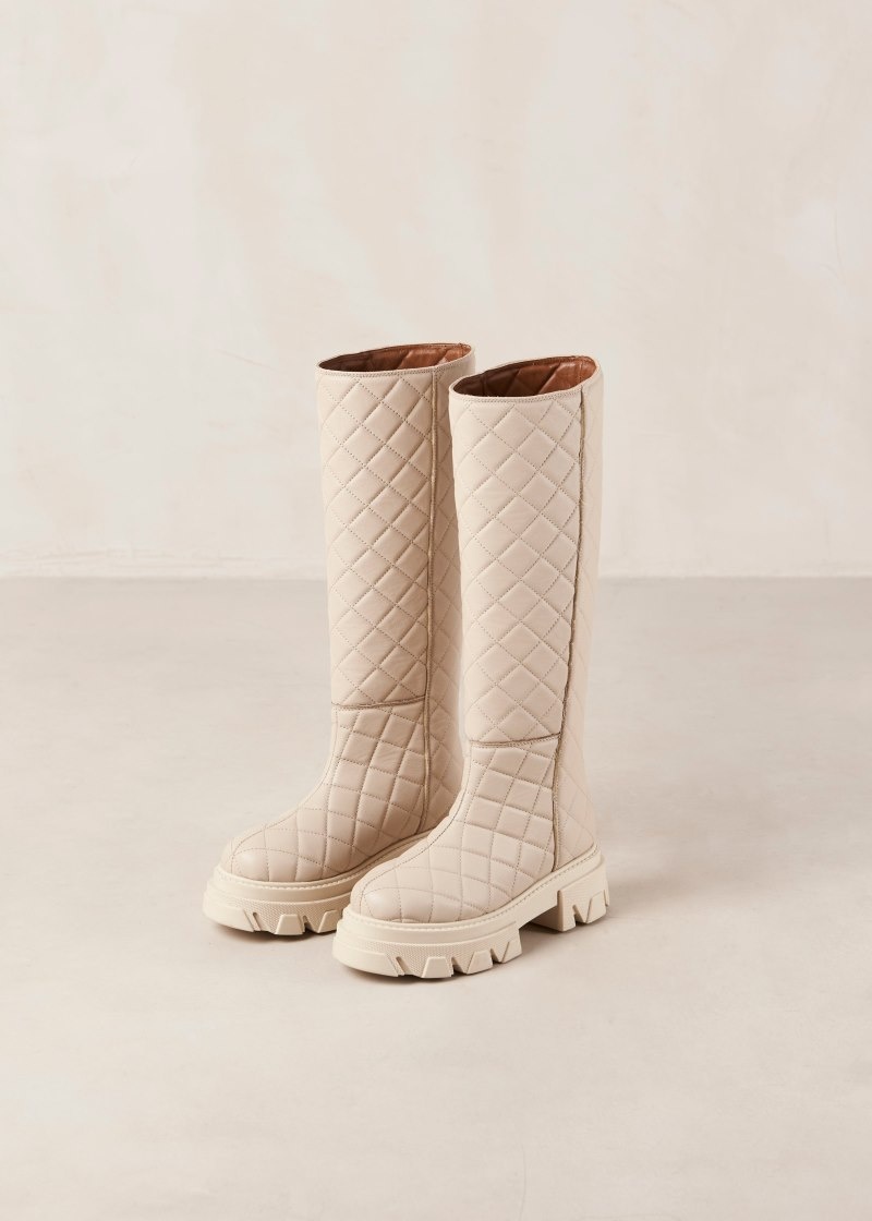 Women's Alohas Katiuska Quilted Leather Knee-high Boots With Platform Soles Platform Boots White NZ | R6F-3995