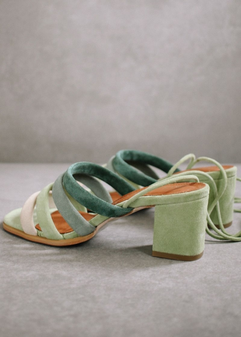 Women's Alohas Letizia Suede Block Heel Sandals Sandals Green NZ | C1K-1506