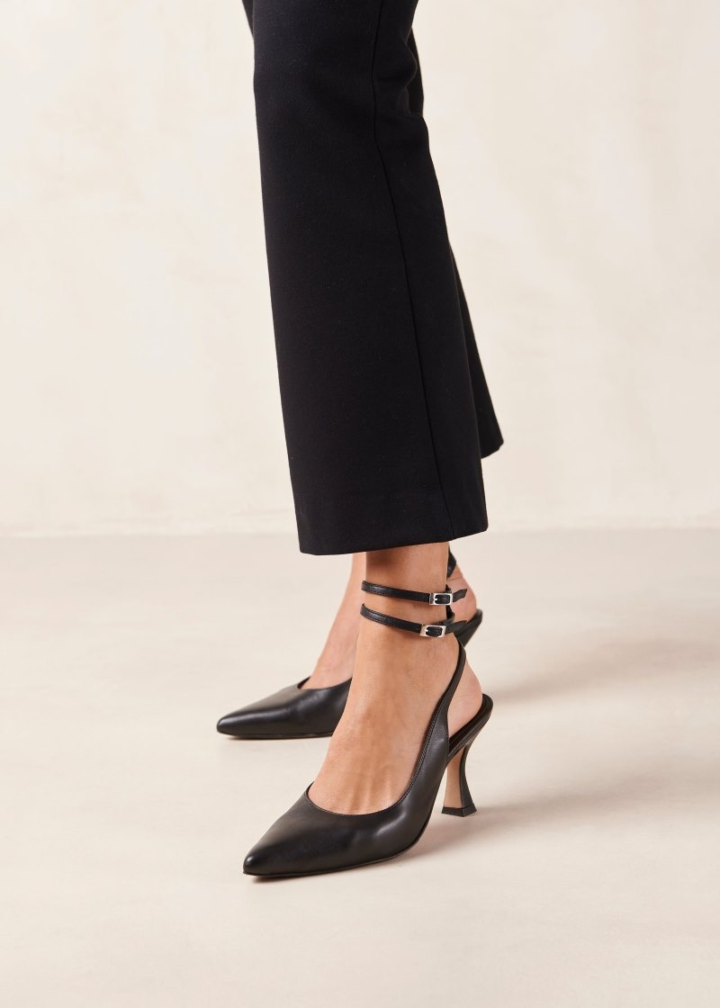 Women's Alohas Louise Leather Pointed Toe Pumps With Ankle Straps Heels Black NZ | R4I-5086