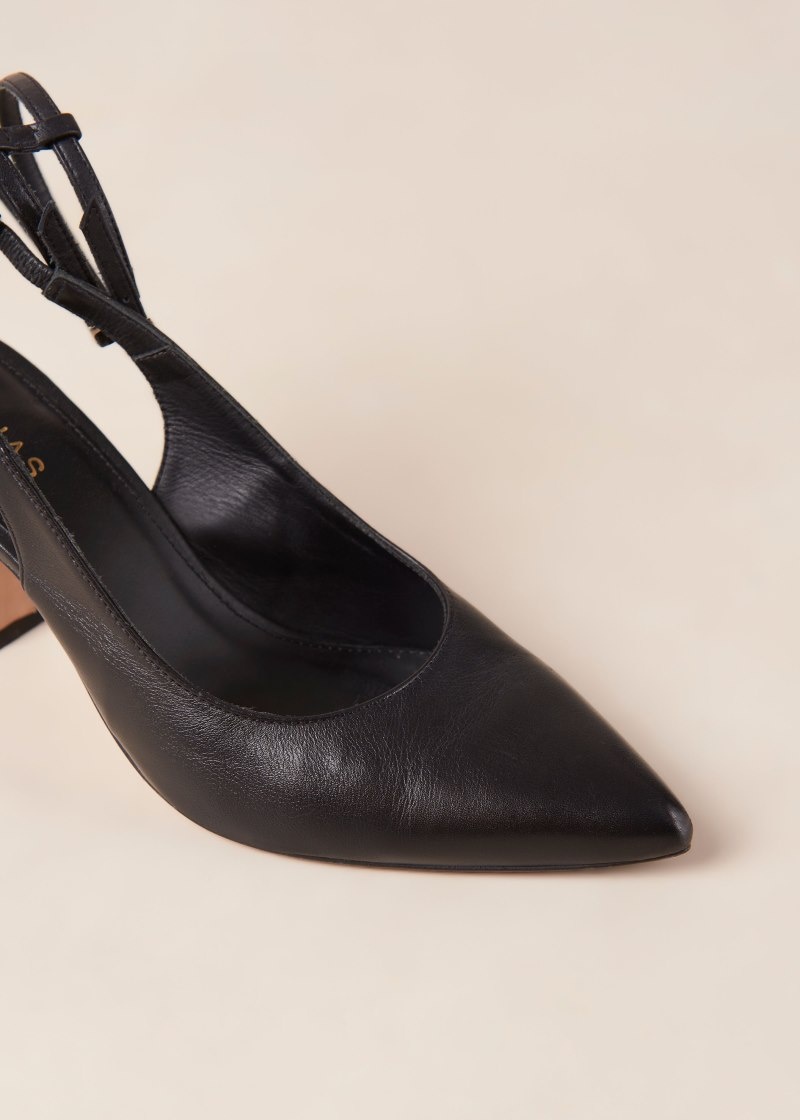 Women's Alohas Louise Leather Pointed Toe Pumps With Ankle Straps Heels Black NZ | R4I-5086