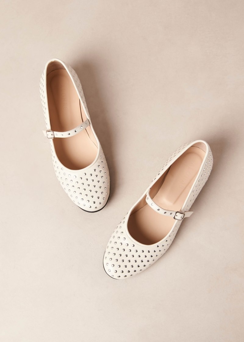 Women's Alohas Lucien Leather Studded Ballet Flats Ballet Flats White NZ | Y6N-5365