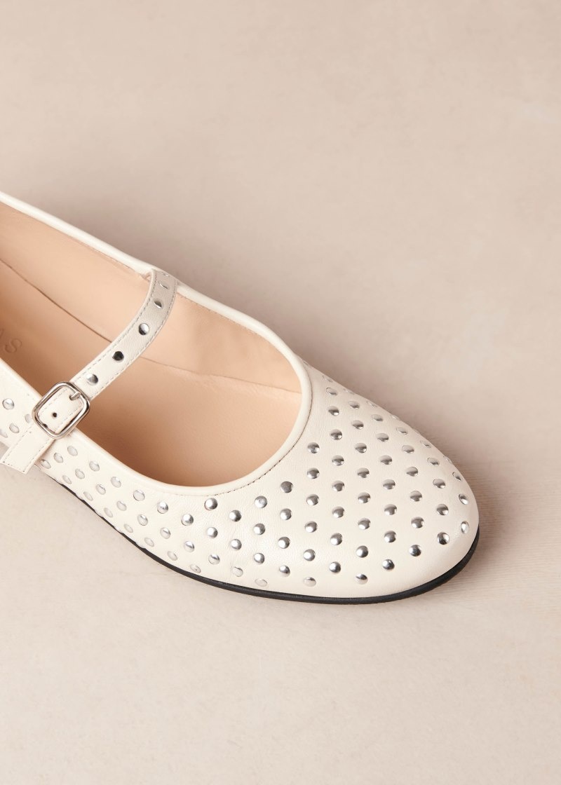 Women's Alohas Lucien Leather Studded Ballet Flats Ballet Flats White NZ | Y6N-5365