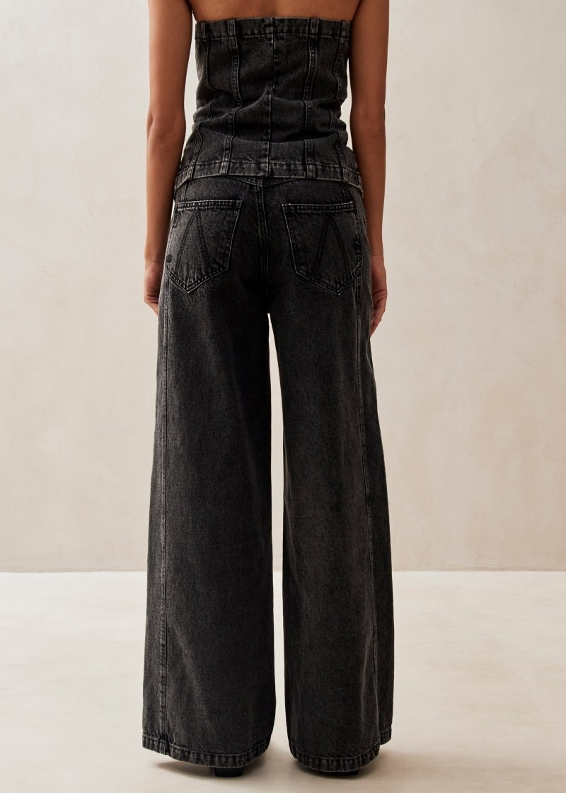 Women's Alohas Magda Denim Wide-leg Jeans Pants Black NZ | Y9F-8982