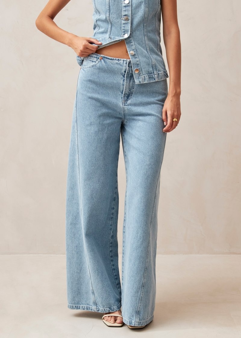 Women's Alohas Magda Denim Wide-leg Jeans Pants Blue NZ | W3E-2449