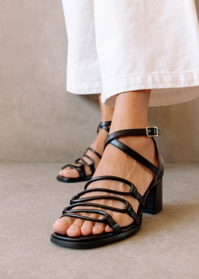 Women's Alohas Mick Vegan Leather Strappy Sandals Heels Black NZ | U5S-9659