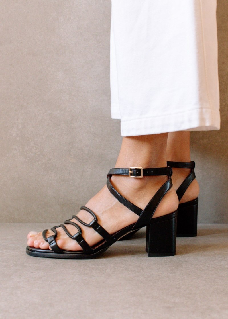 Women's Alohas Mick Vegan Leather Strappy Sandals Heels Black NZ | U5S-9659