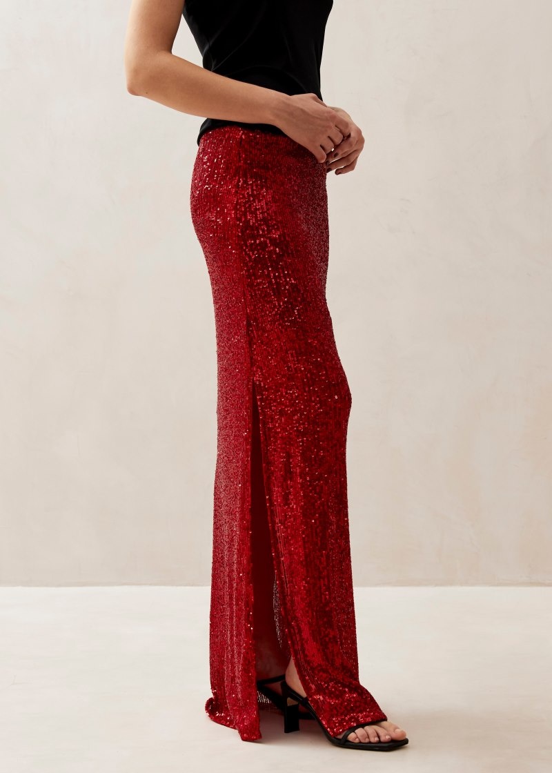 Women's Alohas Misi Maxi Skirt With Side Slit Skirts Red NZ | J2L-5483