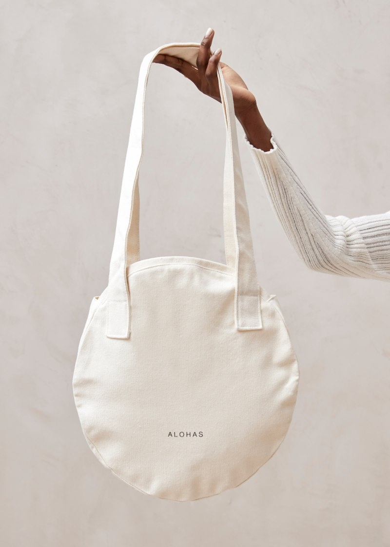 Women's Alohas Moonchild Cotton Circle Tote Bag Tote Bags Cream NZ | R5H-4634