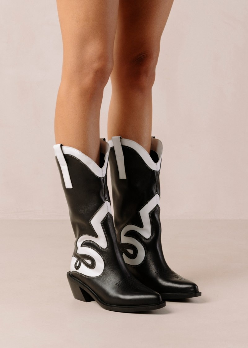 Women's Alohas Mount Texas Leather Pattern Cowboy Boots Cowboy Boots Black / White NZ | E2O-6376