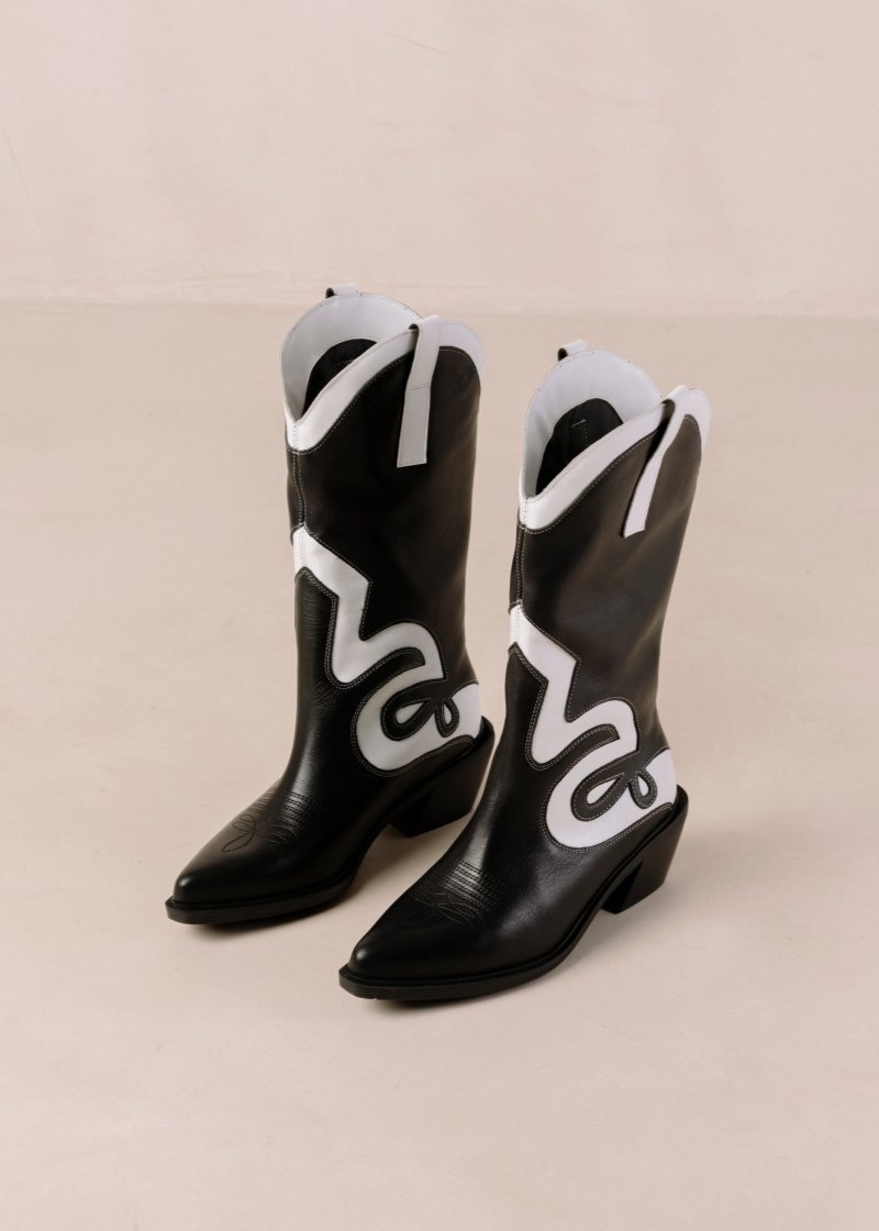 Women's Alohas Mount Texas Leather Pattern Cowboy Boots Cowboy Boots Black / White NZ | E2O-6376