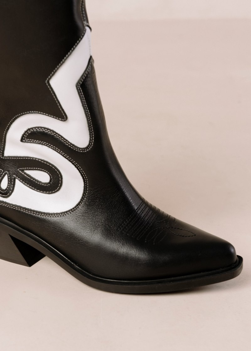 Women's Alohas Mount Texas Leather Pattern Cowboy Boots Cowboy Boots Black / White NZ | E2O-6376