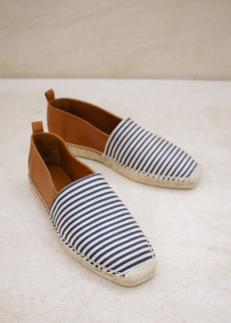 Women's Alohas Naval Leather Espadrilles With Rope Sole Espadrilles Navy Blue NZ | O1S-4787