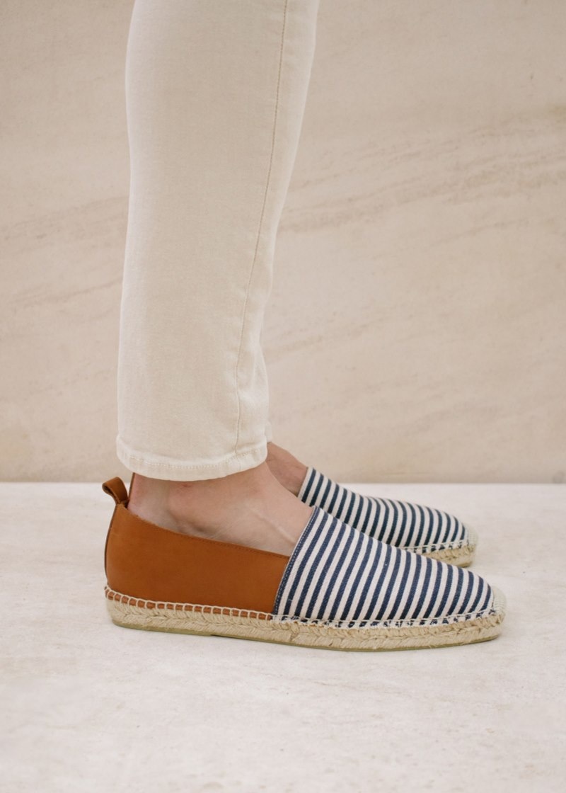 Women's Alohas Naval Leather Espadrilles With Rope Sole Espadrilles Navy Blue NZ | O1S-4787