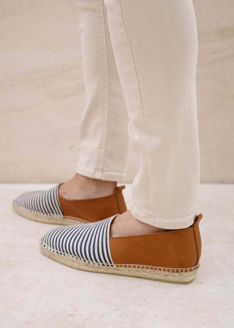 Women's Alohas Naval Leather Espadrilles With Rope Sole Espadrilles Navy Blue NZ | O1S-4787