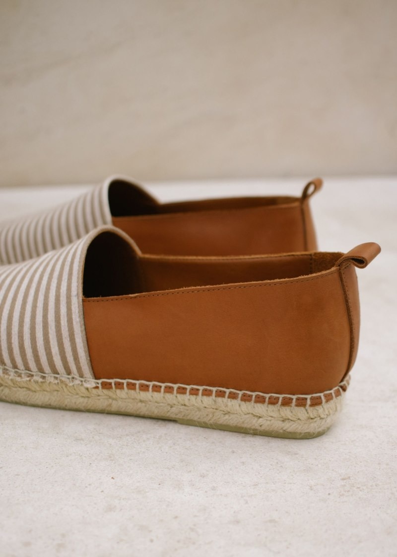 Women's Alohas Naval Tan Leather Espadrilles With Braided Jute Sole Espadrilles Brown NZ | P1N-9718