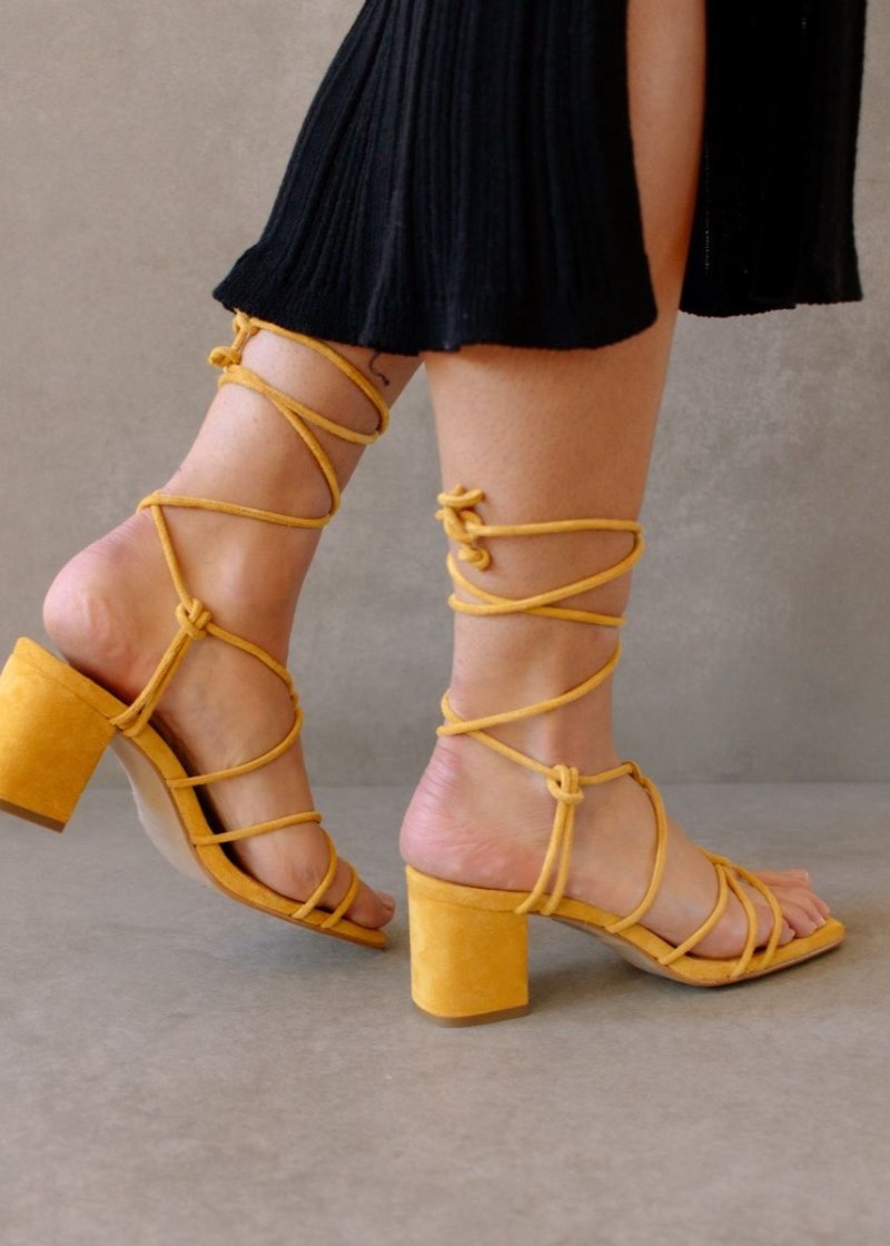 Women's Alohas Paloma Suede Strappy Sandals With Block Heel Heels Yellow NZ | K4W-0556