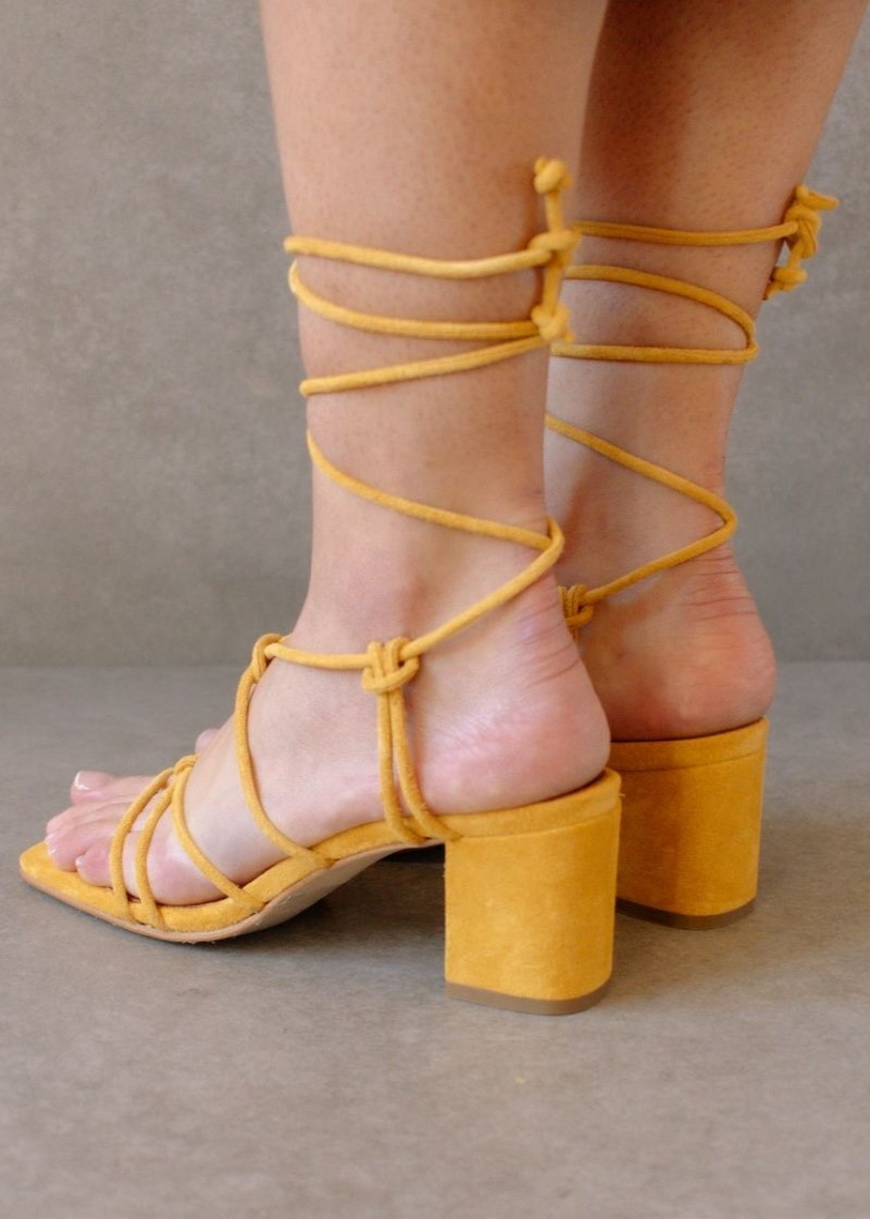 Women's Alohas Paloma Suede Strappy Sandals With Block Heel Heels Yellow NZ | K4W-0556