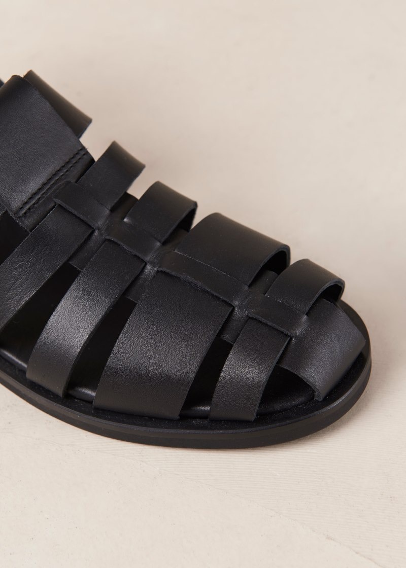 Women's Alohas Perry Leather Fisherman Sandals Sandals Black NZ | F9L-5123