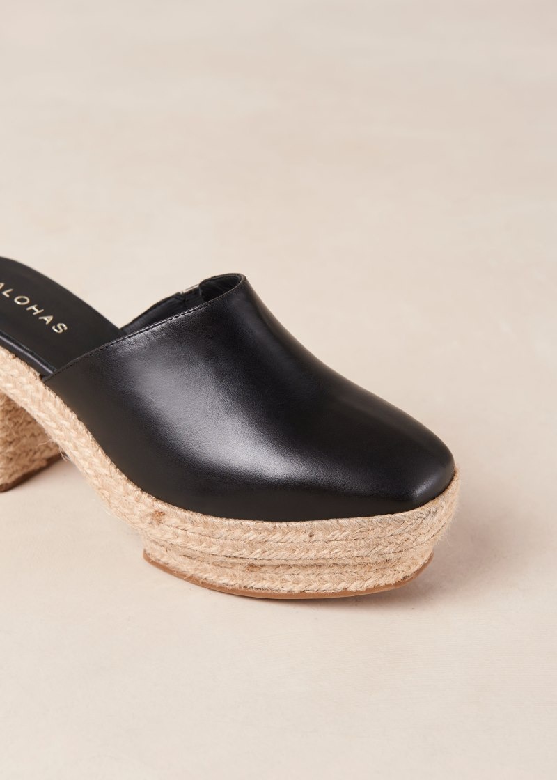 Women's Alohas Pico Open-toe Espadrilles Clogs Black NZ | D6Z-4460