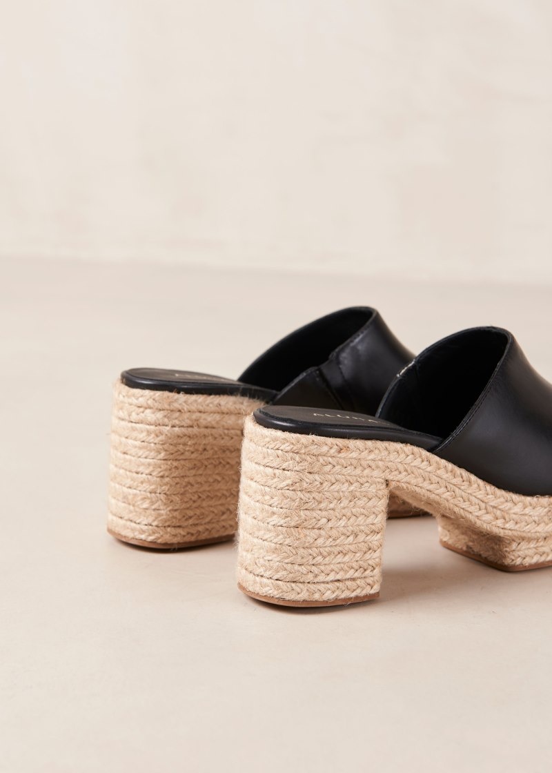 Women's Alohas Pico Open-toe Espadrilles Mules Black NZ | X5B-9550