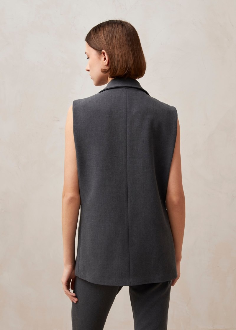 Women's Alohas Piera Sleeveless Longline Blazer Vests Grey NZ | Q9S-4788