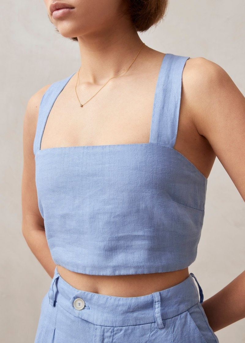 Women's Alohas Rai Linen Tank Top Tops Blue NZ | U1F-3967