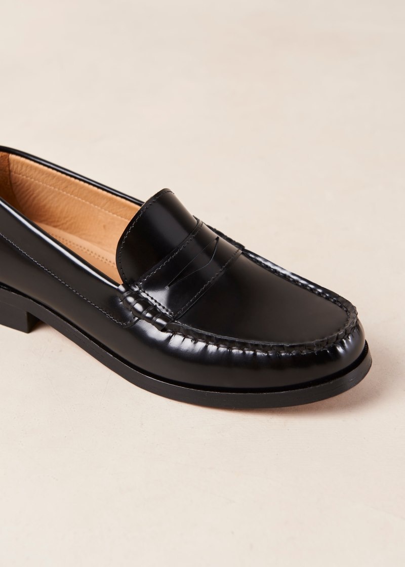 Women's Alohas Rivet Leather Penny Loafers Loafers Black NZ | Q9J-0543