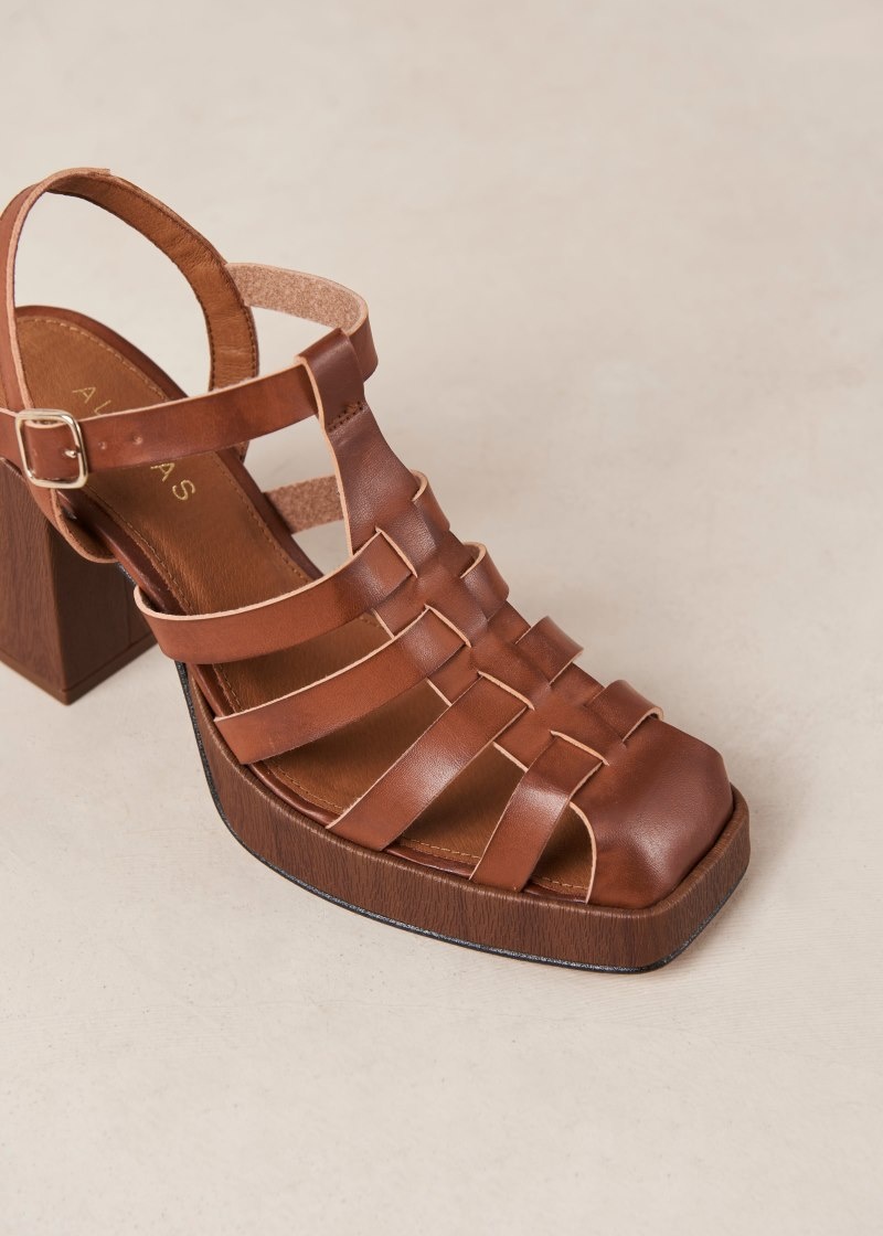 Women's Alohas Rollers Vegan Leather Fisherman Sandals With Block Heel Sandals Brown NZ | N4J-4358