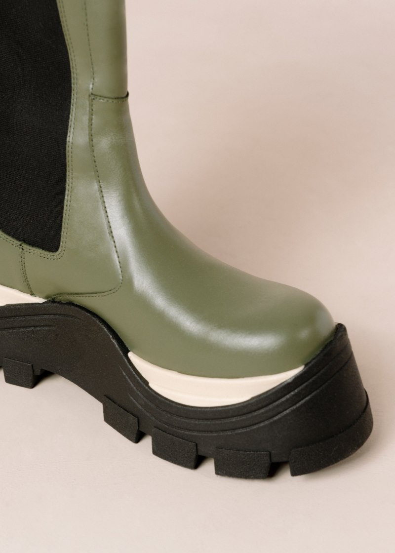 Women's Alohas Roxie Chess Leather Knee-high Boots With Platform Soles Chelsea Boots Green NZ | Z4F-2537