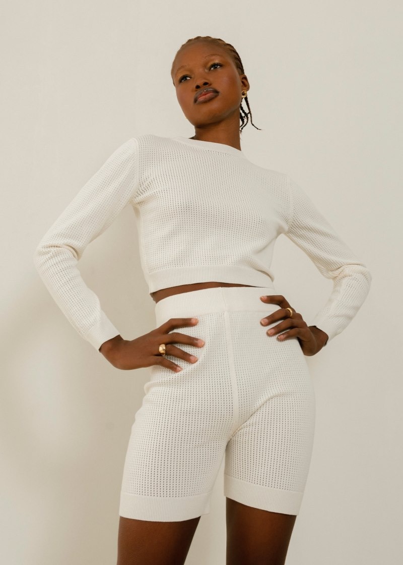 Women's Alohas Roy Long Sleeve Knit Crop Top Sweaters White NZ | M6C-0525