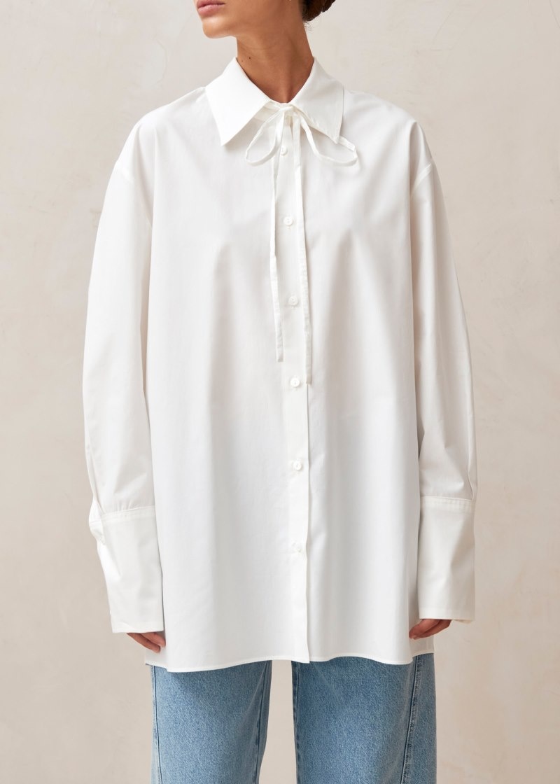 Women's Alohas Sempe Oversized Shirt With Necktie Shirts White NZ | S7N-1177