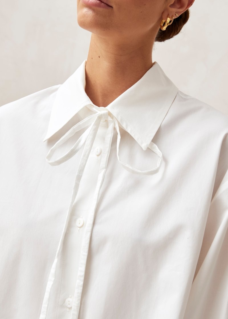 Women's Alohas Sempe Oversized Shirt With Necktie Shirts White NZ | S7N-1177