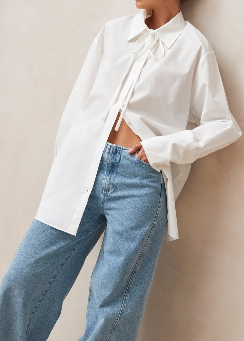 Women's Alohas Sempe Oversized Shirt With Necktie Shirts White NZ | S7N-1177