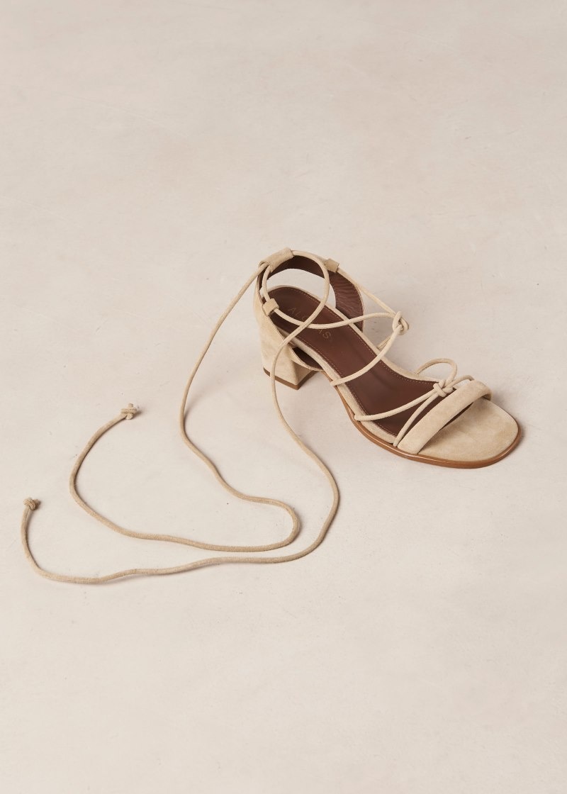 Women's Alohas Sophie Suede Lace-up Sandals With Block Heel Sandals Beige NZ | L7L-8005