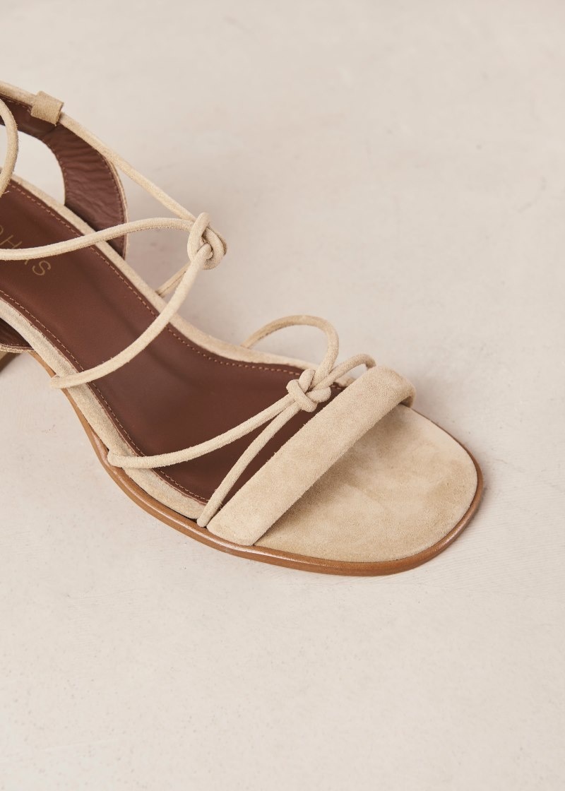 Women's Alohas Sophie Suede Lace-up Sandals With Block Heel Sandals Beige NZ | L7L-8005