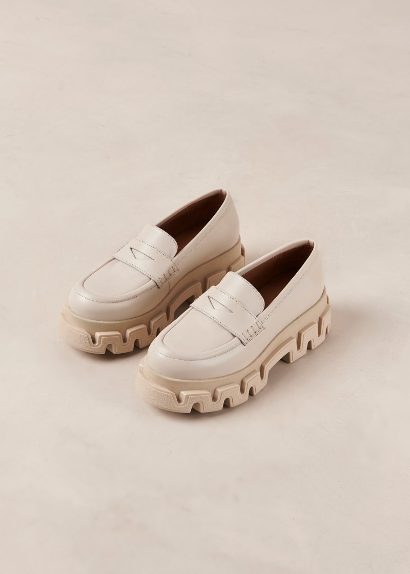 Women's Alohas Stella Leather Chunky Penny Loafers Loafers Cream NZ | A1Z-3958