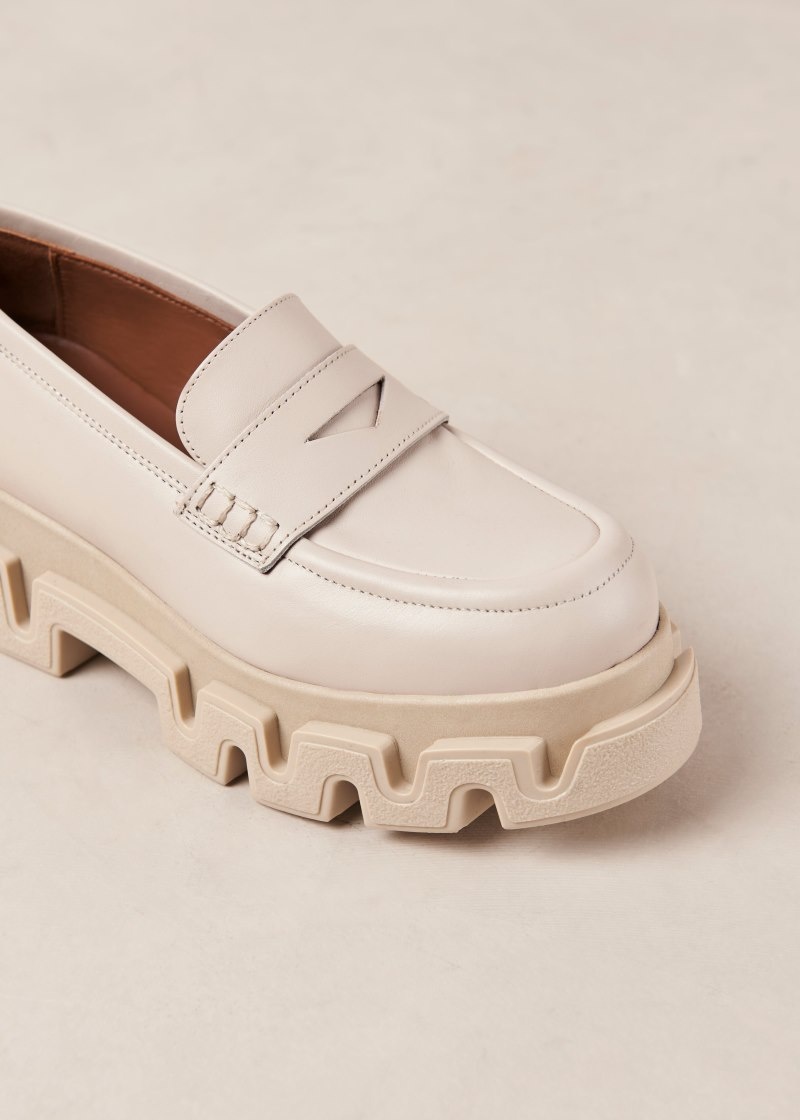 Women's Alohas Stella Leather Chunky Penny Loafers Loafers Cream NZ | A1Z-3958