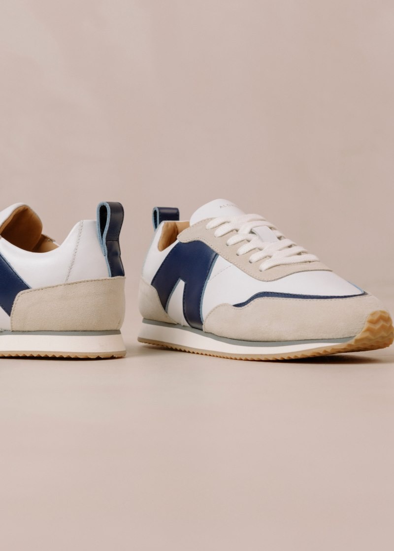 Women's Alohas TB.015 Leather Retro Style Sneakers Flat Sneakers White / Navy NZ | P3G-3793