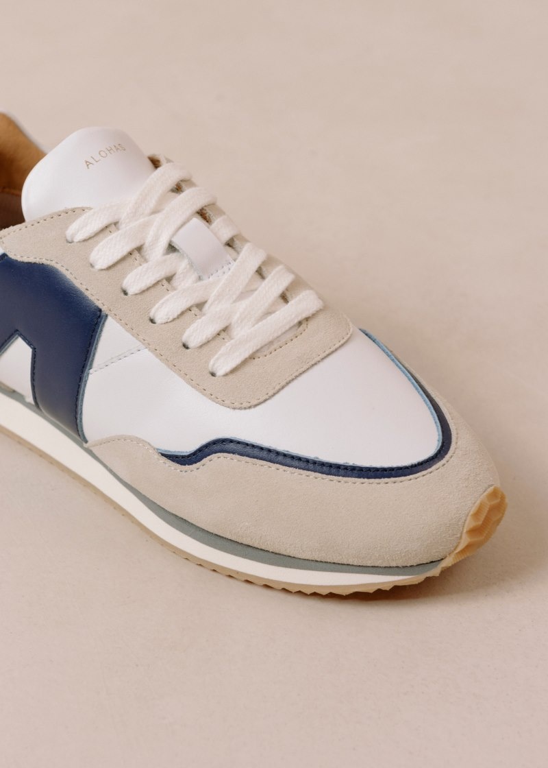 Women's Alohas TB.015 Leather Retro Style Sneakers Flat Sneakers White / Navy NZ | P3G-3793