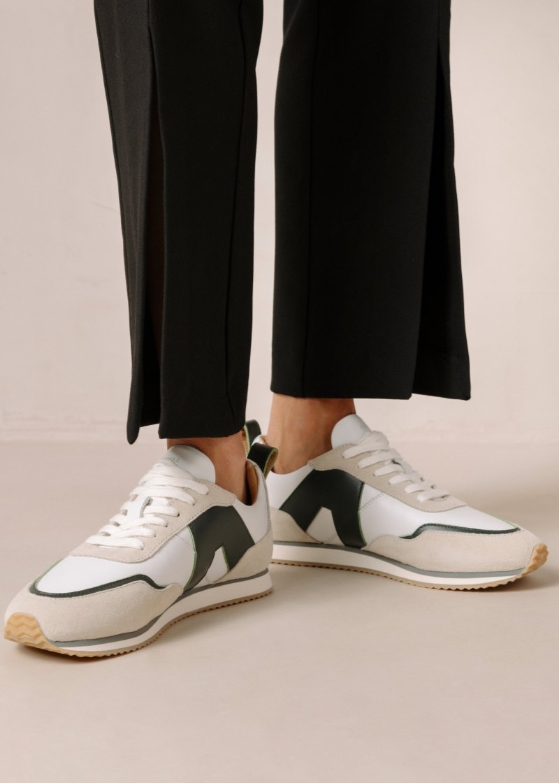 Women's Alohas TB.015 Leather Retro Style Sneakers Flat Sneakers White / Green NZ | W6G-7315